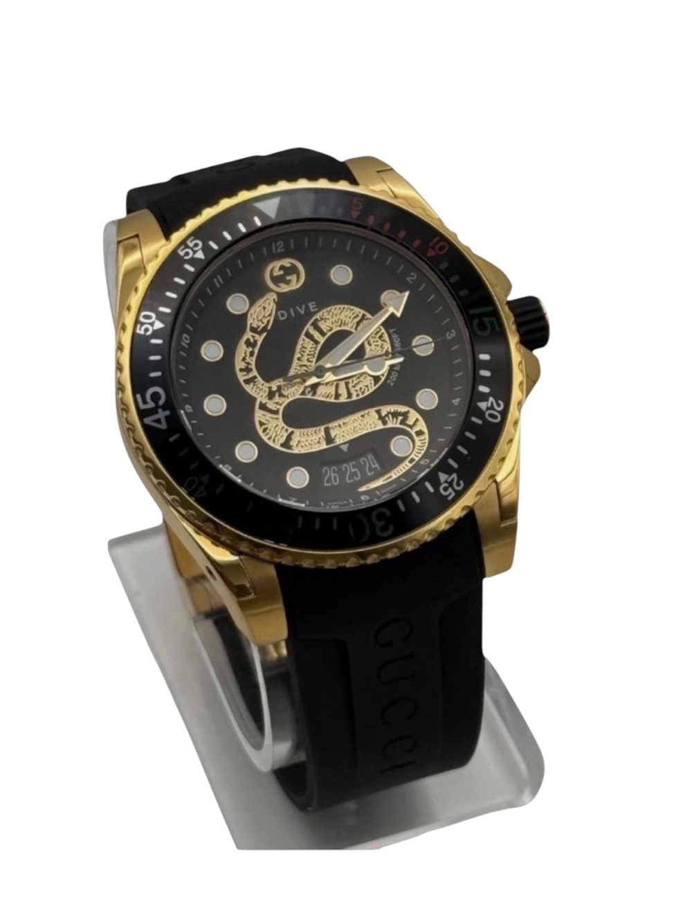 Gucci Dive 45mm Kingsnake Gold PVD Swiss Quartz Watch YA136219 Full Set NWT⁠